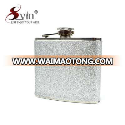 Stainless Steel Glitter Leather Wrapped Hip Flask